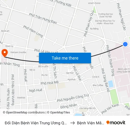 Đối Diện Bệnh Viện Trung Ương Quân Đội 108 - Trần Hưng Đạo to Bệnh Viện Mắt Trung Ương map