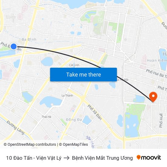 10 Đào Tấn - Viện Vật Lý to Bệnh Viện Mắt Trung Ương map