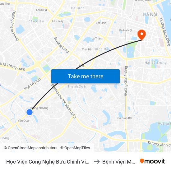 Học Viện Công Nghệ Bưu Chính Viễn Thông - Trần Phú (Hà Đông) to Bệnh Viện Mắt Trung Ương map