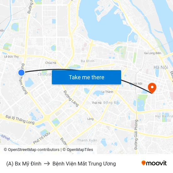 (A) Bx Mỹ Đình to Bệnh Viện Mắt Trung Ương map