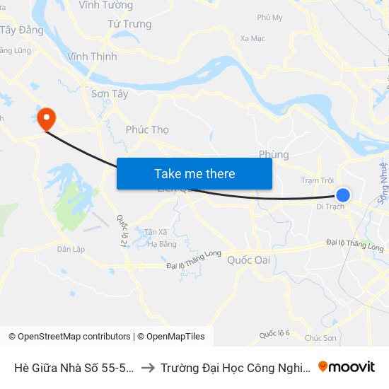 Hè Giữa Nhà Số 55-57 Phố Nhổn to Trường Đại Học Công Nghiệp Việt - Hung map