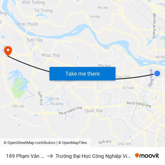 189 Phạm Văn Đồng to Trường Đại Học Công Nghiệp Việt - Hung map