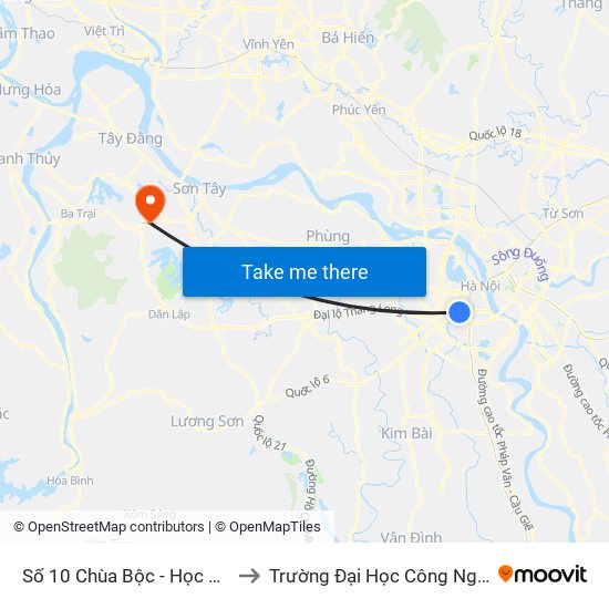 Số 10 Chùa Bộc - Học Viện Ngân Hàng to Trường Đại Học Công Nghiệp Việt - Hung map