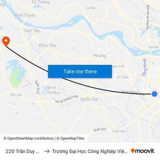 220 Trần Duy Hưng to Trường Đại Học Công Nghiệp Việt - Hung map