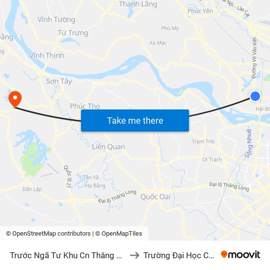 Trước Ngã Tư Khu Cn Thăng Long 100m (Chiều Nội Bài - Hà Nội) to Trường Đại Học Công Nghiệp Việt - Hung map