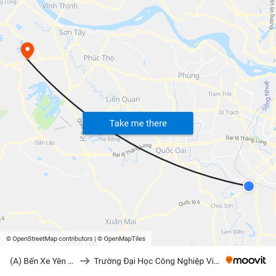 (A) Bến Xe Yên Nghĩa to Trường Đại Học Công Nghiệp Việt - Hung map