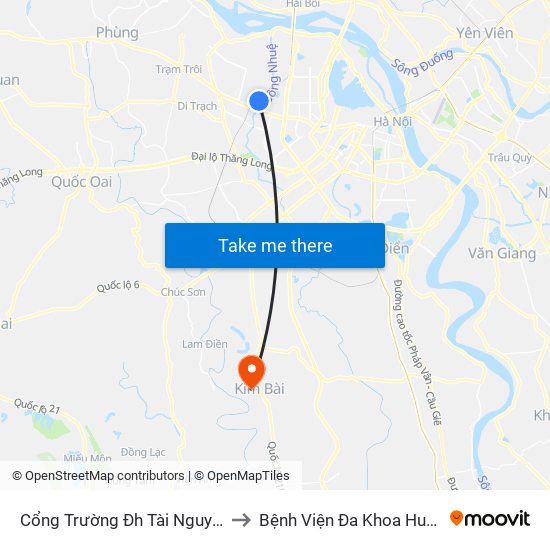 Cổng Trường Đh Tài Nguyên Môi Trường to Bệnh Viện Đa Khoa Huyện Thanh Oai map