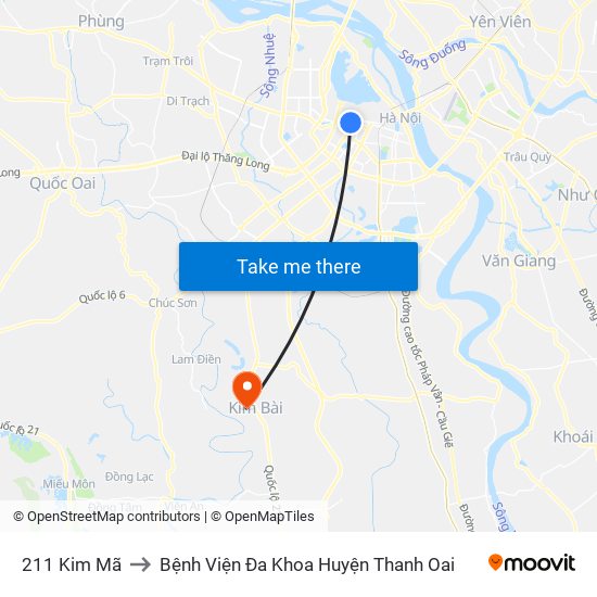 211 Kim Mã to Bệnh Viện Đa Khoa Huyện Thanh Oai map