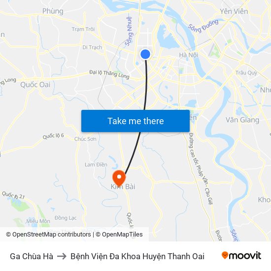 Ga Chùa Hà to Bệnh Viện Đa Khoa Huyện Thanh Oai map