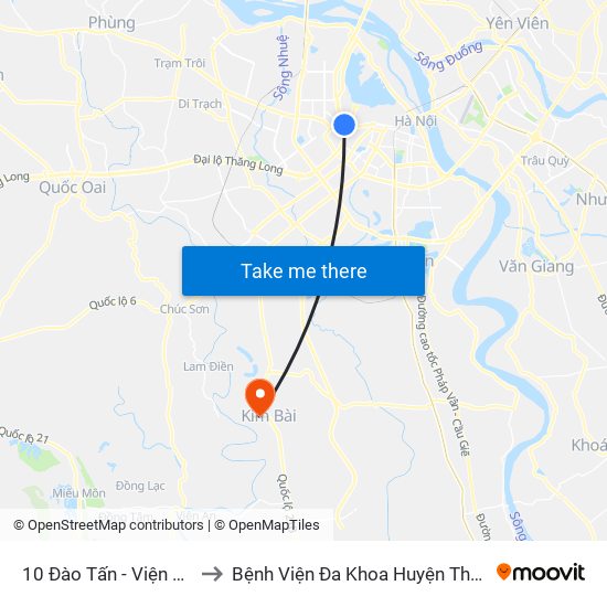 10 Đào Tấn - Viện Vật Lý to Bệnh Viện Đa Khoa Huyện Thanh Oai map