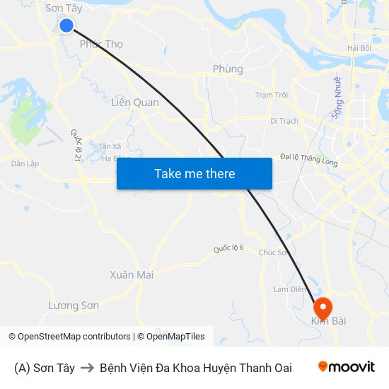 (A) Sơn Tây to Bệnh Viện Đa Khoa Huyện Thanh Oai map