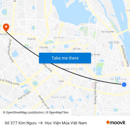 Số 377 Kim Ngưu to Học Viện Múa Việt Nam map