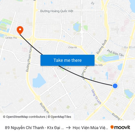 89 Nguyễn Chí Thanh - Ktx Đại Học Luật to Học Viện Múa Việt Nam map