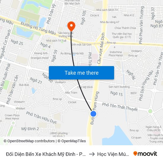 Đối Diện Bến Xe Khách Mỹ Đình - Phạm Hùng (Cột Trước) to Học Viện Múa Việt Nam map