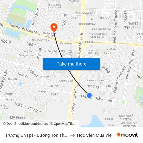 Trường Đh Fpt - Đường Tôn Thất Thuyết to Học Viện Múa Việt Nam map