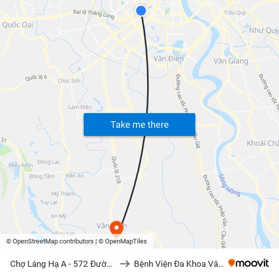 Chợ Láng Hạ A - 572 Đường Láng to Bệnh Viện Đa Khoa Vân Đình map