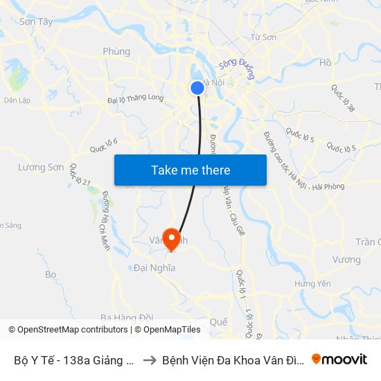 Bộ Y Tế - 138a Giảng Võ to Bệnh Viện Đa Khoa Vân Đình map
