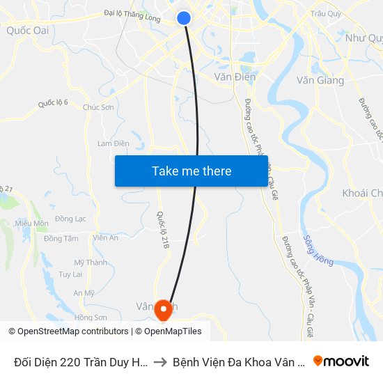 Đối Diện 220 Trần Duy Hưng to Bệnh Viện Đa Khoa Vân Đình map