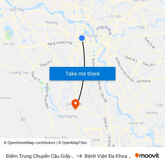 Điểm Trung Chuyển Cầu Giấy - Thủ Lệ 02 to Bệnh Viện Đa Khoa Vân Đình map