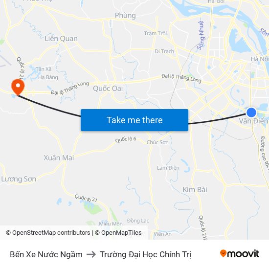 Bến Xe Nước Ngầm to Trường Đại Học Chính Trị map