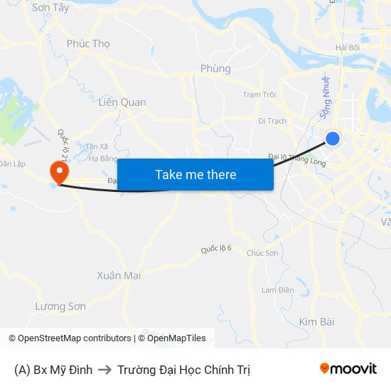 (A) Bx Mỹ Đình to Trường Đại Học Chính Trị map