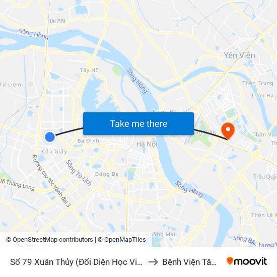 Số 79 Xuân Thủy (Đối Diện Học Viện Báo Chí Và Tuyên Truyền) to Bệnh Viện Tâm Thần Hà Nội map