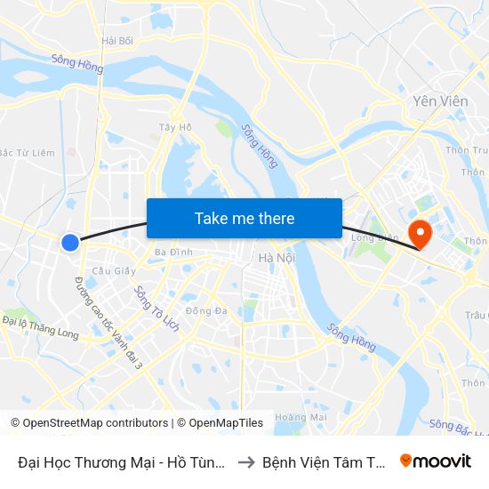 Đại Học Thương Mại - Hồ Tùng Mậu (Cột Sau) to Bệnh Viện Tâm Thần Hà Nội map