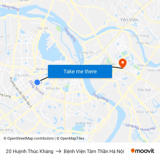 20 Huỳnh Thúc Kháng to Bệnh Viện Tâm Thần Hà Nội map