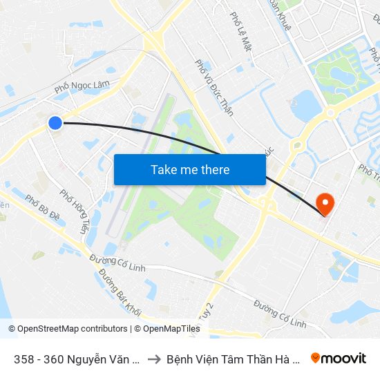 358 - 360 Nguyễn Văn Cừ to Bệnh Viện Tâm Thần Hà Nội map