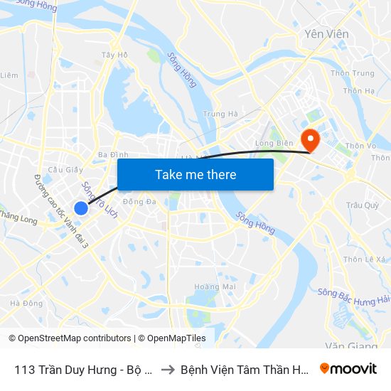 113 Trần Duy Hưng - Bộ Khcn to Bệnh Viện Tâm Thần Hà Nội map