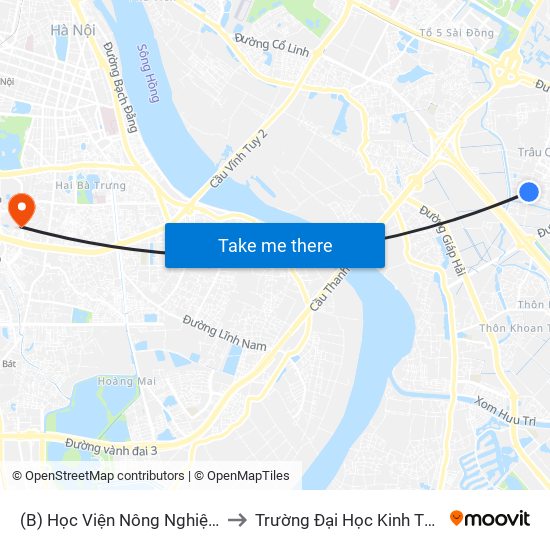 (B) Học Viện Nông Nghiệp Việt Nam to Trường Đại Học Kinh Tế Quốc Dân map