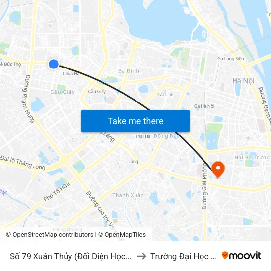 Số 79 Xuân Thủy (Đối Diện Học Viện Báo Chí Và Tuyên Truyền) to Trường Đại Học Kinh Tế Quốc Dân map