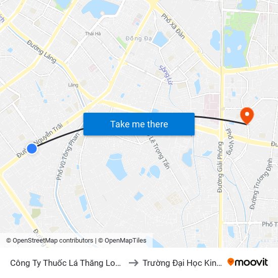 Công Ty Thuốc Lá Thăng Long - 235 Nguyễn Trãi to Trường Đại Học Kinh Tế Quốc Dân map