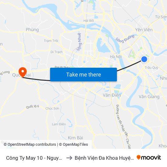 Công Ty May 10 - Nguyễn Văn Linh to Bệnh Viện Đa Khoa Huyện Quốc Oai map