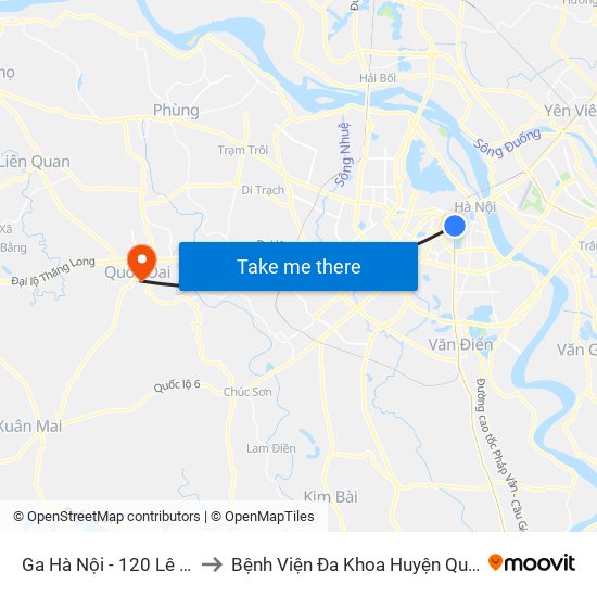 Ga Hà Nội - 120 Lê Duẩn to Bệnh Viện Đa Khoa Huyện Quốc Oai map