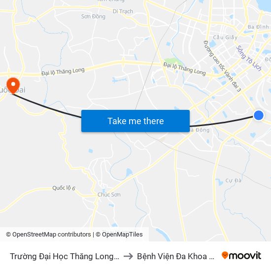 Trường Đại Học Thăng Long - Nghiêm Xuân Yêm to Bệnh Viện Đa Khoa Huyện Quốc Oai map