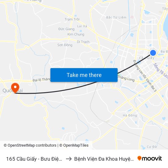 165 Cầu Giấy - Bưu Điện Cầu Giấy to Bệnh Viện Đa Khoa Huyện Quốc Oai map