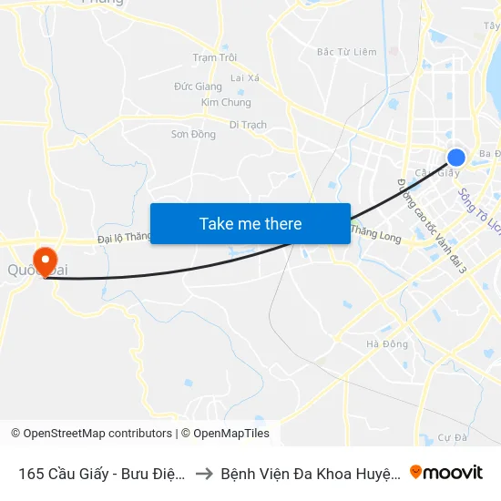 165 Cầu Giấy - Bưu Điện Cầu Giấy to Bệnh Viện Đa Khoa Huyện Quốc Oai map