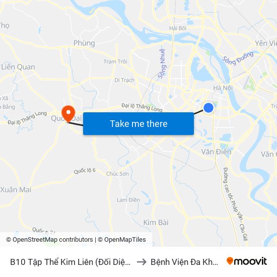 B10 Tập Thể Kim Liên (Đối Diện Ngõ 46b Phạm Ngọc Thạch) to Bệnh Viện Đa Khoa Huyện Quốc Oai map