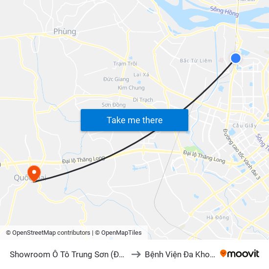 Showroom Ô Tô Trung Sơn (Đối Diện 315 Phạm Văn Đồng) to Bệnh Viện Đa Khoa Huyện Quốc Oai map