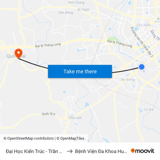 Đại Học Kiến Trúc - Trần Phú (Hà Đông) to Bệnh Viện Đa Khoa Huyện Quốc Oai map