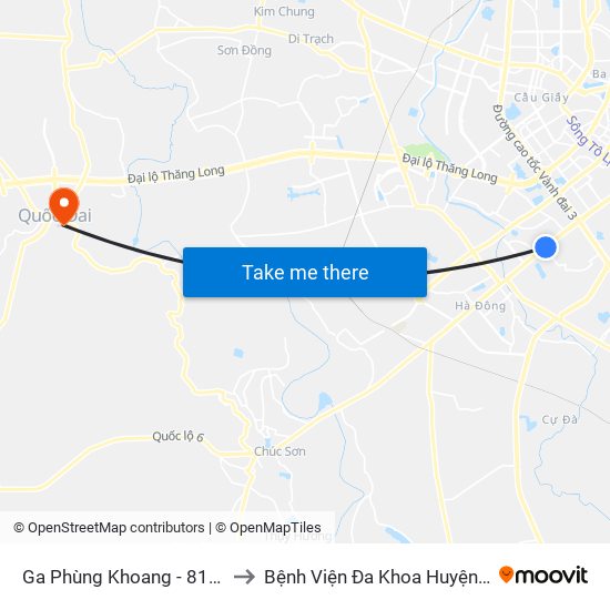 Ga Phùng Khoang - 81 Trần Phú to Bệnh Viện Đa Khoa Huyện Quốc Oai map