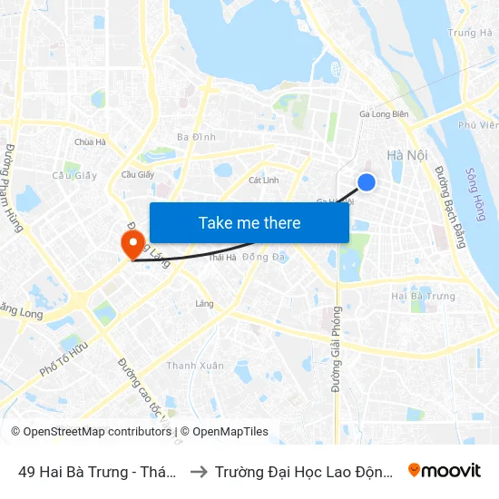 49 Hai Bà Trưng - Tháp Hà Nội to Trường Đại Học Lao Động - Xã Hội map
