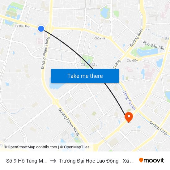 Số 9 Hồ Tùng Mậu to Trường Đại Học Lao Động - Xã Hội map