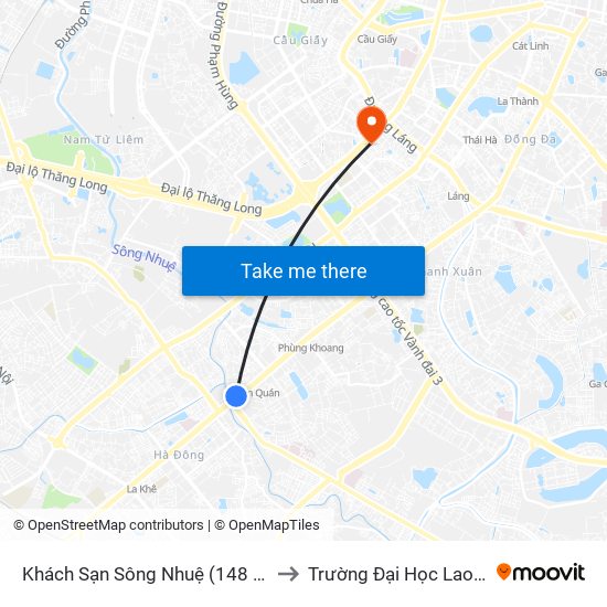 Khách Sạn Sông Nhuệ (148 Trần Phú- Hà Đông) to Trường Đại Học Lao Động - Xã Hội map