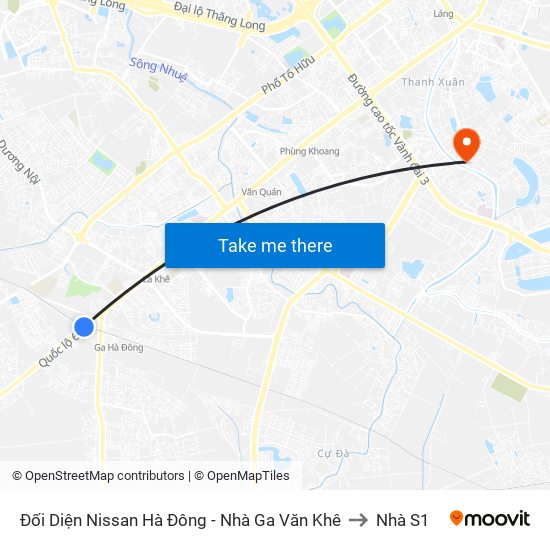 Đối Diện Nissan Hà Đông - Nhà Ga Văn Khê to Nhà S1 map