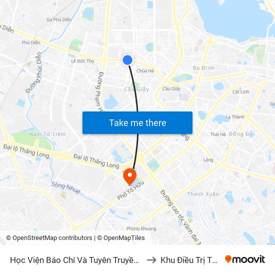 Học Viện Báo Chí Và Tuyên Truyền - 36 Xuân Thủy to Khu Điều Trị Tổng Hợp map