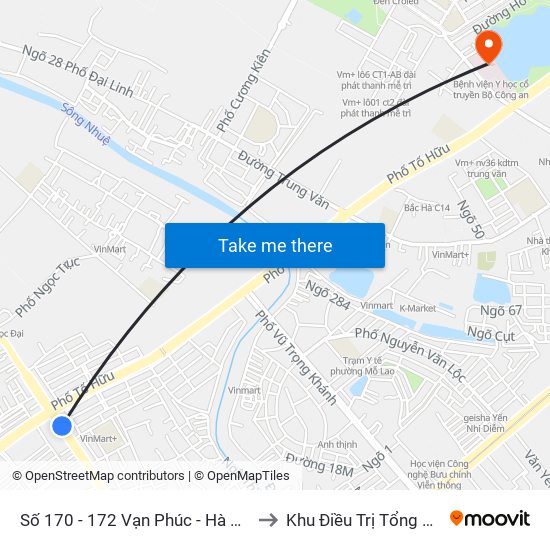 Số 170 - 172 Vạn Phúc - Hà Đông to Khu Điều Trị Tổng Hợp map