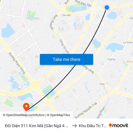 Đối Diện 311 Kim Mã (Gần Ngã 4 Kim Mã - Vạn Bảo) to Khu Điều Trị Tổng Hợp map