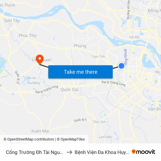 Cổng Trường Đh Tài Nguyên Môi Trường to Bệnh Viện Đa Khoa Huyện Thạch Thất map